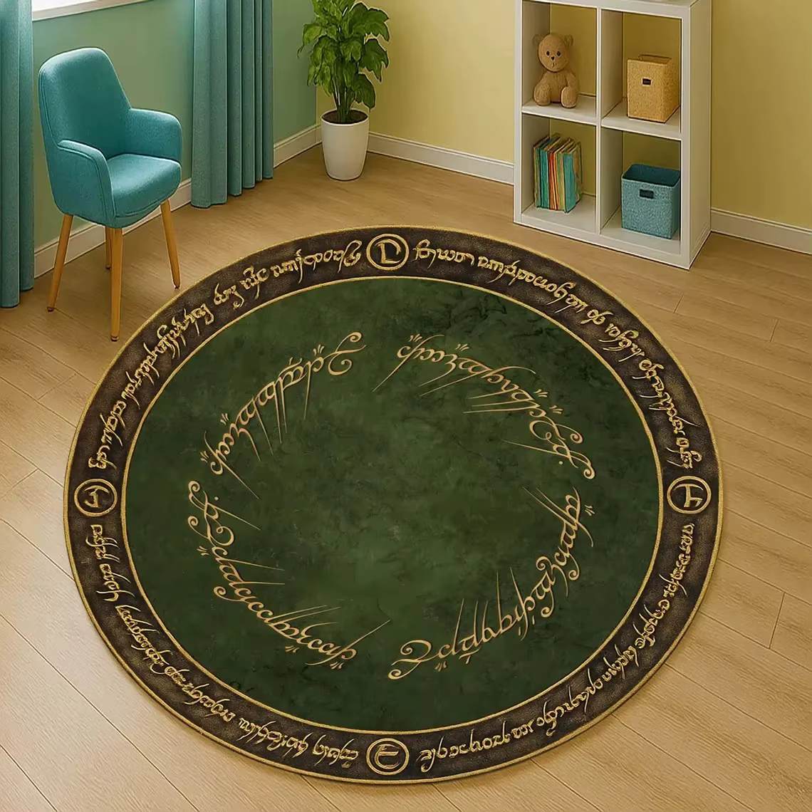 Tapis de terre du milieu, tapis vert rond fantaisie, tapis de sol cercle magique pour salle à thème,