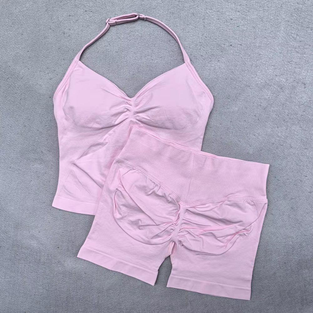 Ensemble de Yoga 2 pièces pour femmes, débardeur à bretelles réglable sans couture, short de sport f