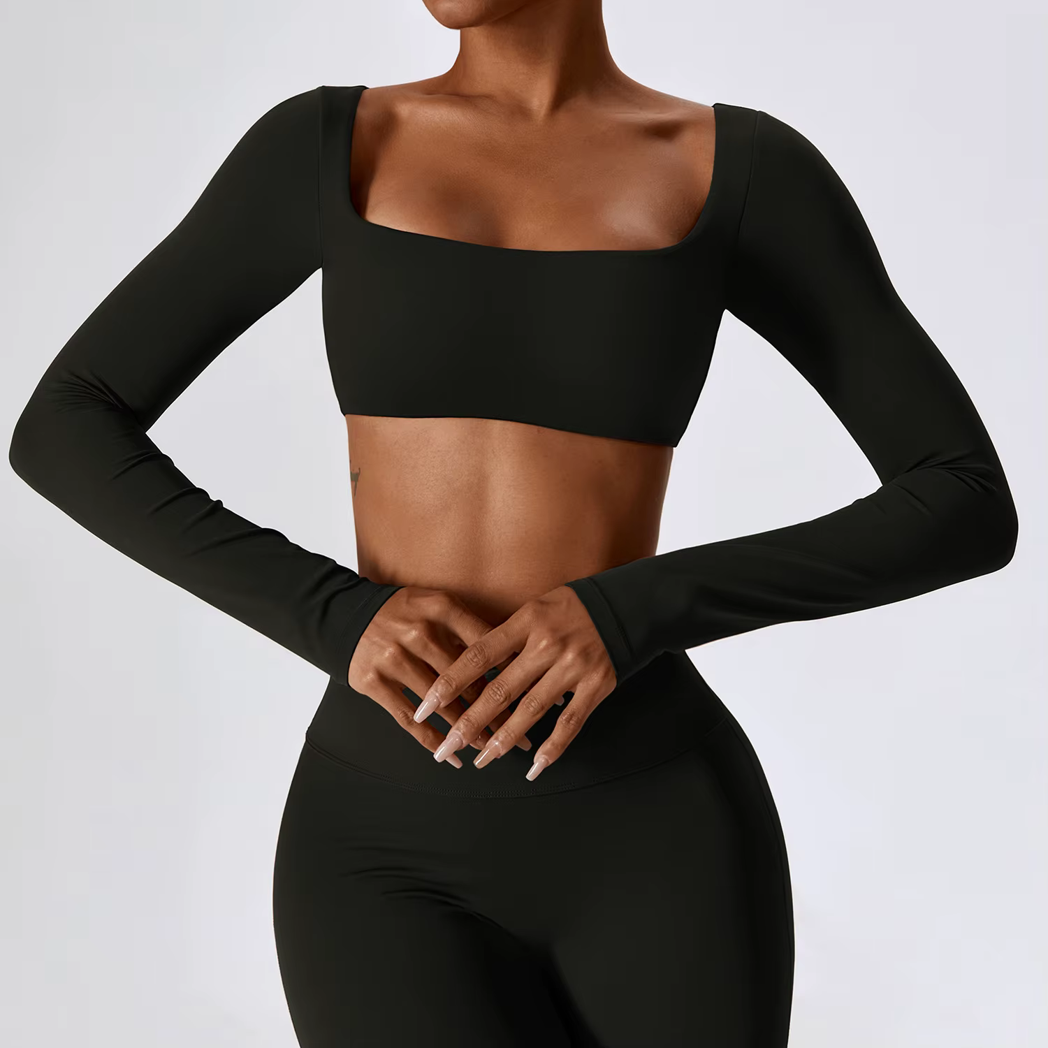 Femmes Crop Tops Yoga T-shirts Solide Haut De Sport À Manches Longues Chemises De Course Sexy Nombri