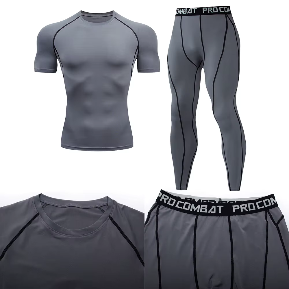 2 pièces hommes vêtements de Compression costume GYM serré sport Yoga ensembles entraînement Jogging
