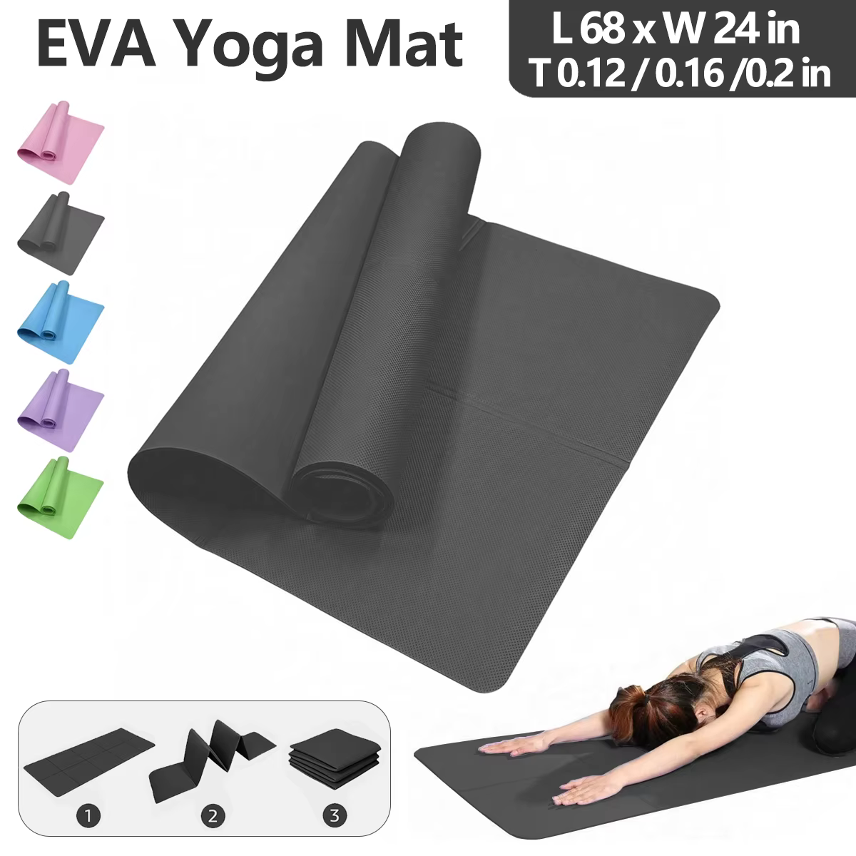 Tapis de yoga pliable écologique EVA tapis d'exercice de fitness de voyage pliant épaisseurs de 3 mm