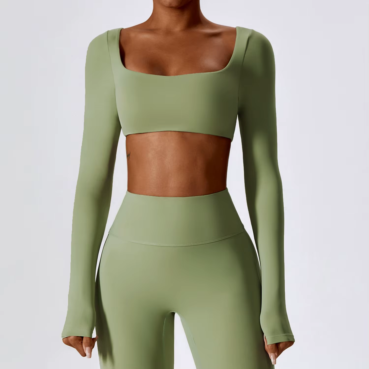 Femmes Crop Tops Yoga T-shirts Solide Haut De Sport À Manches Longues Chemises De Course Sexy Nombri
