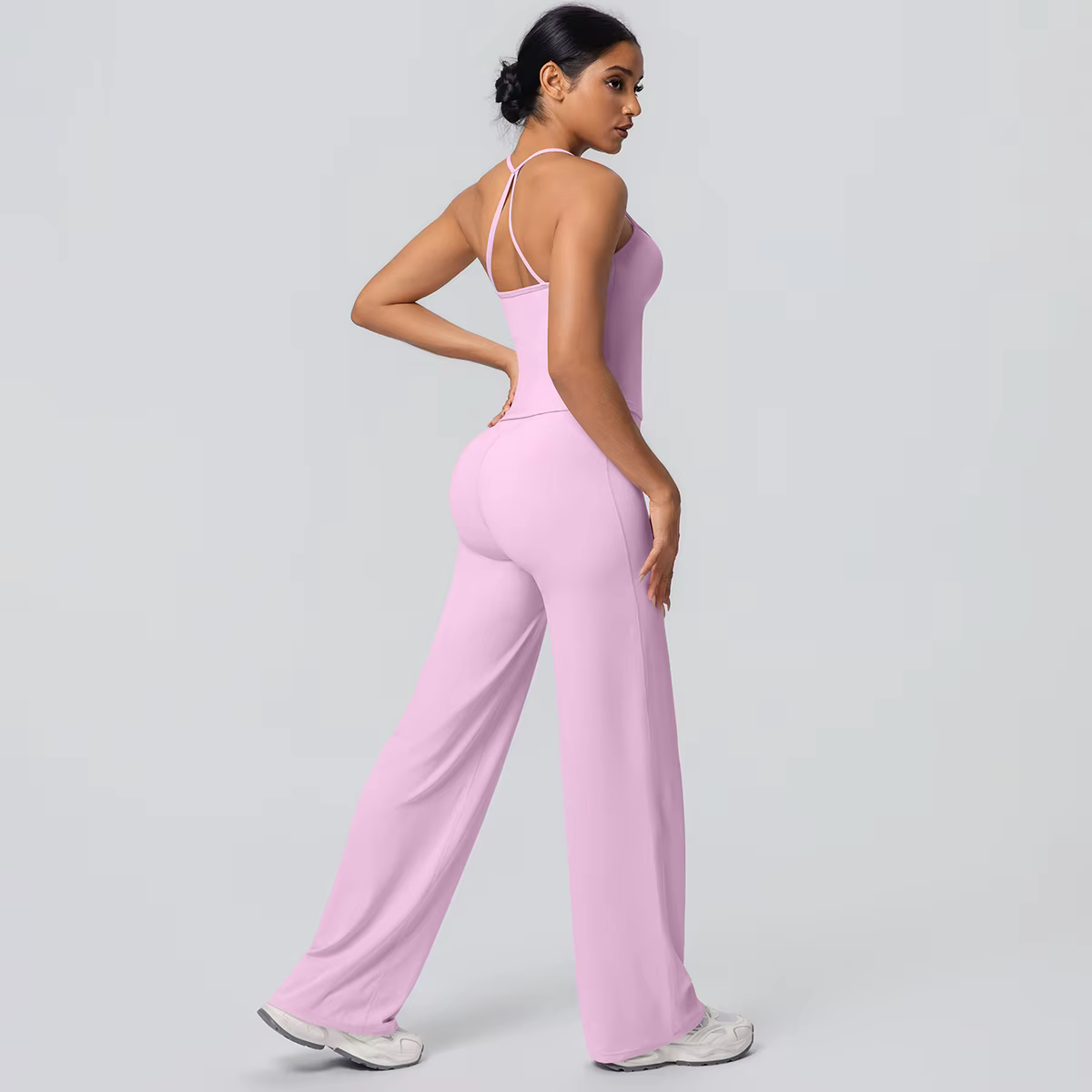 Ensemble de Yoga 2 pièces pour femmes, couleur unie, sport, Sexy, belle sangle arrière, haut d'entra