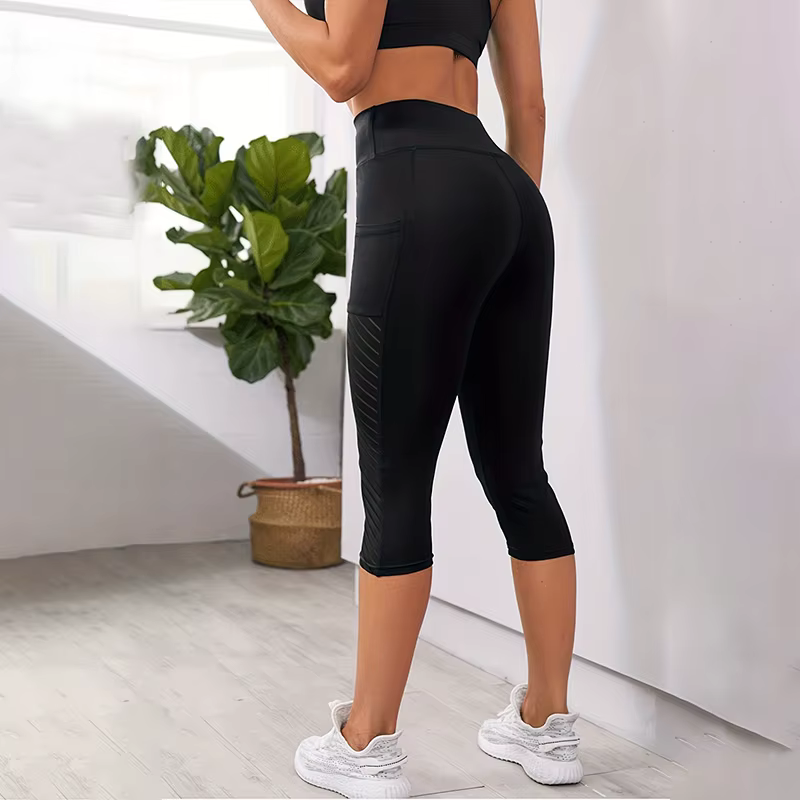 Pantalon de Yoga taille haute en maille, Leggings Capri avec poches pour femmes, contrôle du ventre,
