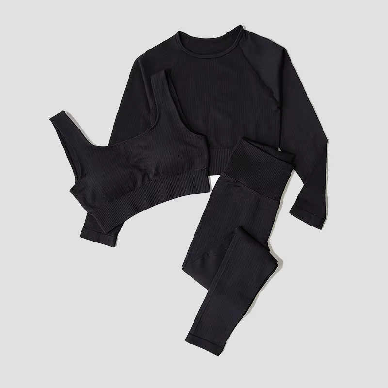 WAREBALL Ensemble de Vêtements de Yoga, Legging, Brassière et Haut à Manches longues, Sans Couture, 