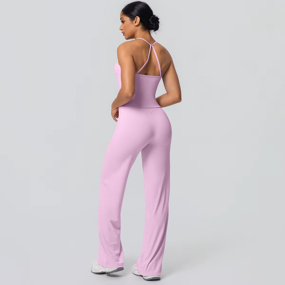 Ensemble de Yoga 2 pièces pour femmes, couleur unie, sport, Sexy, belle sangle arrière, haut d'entra
