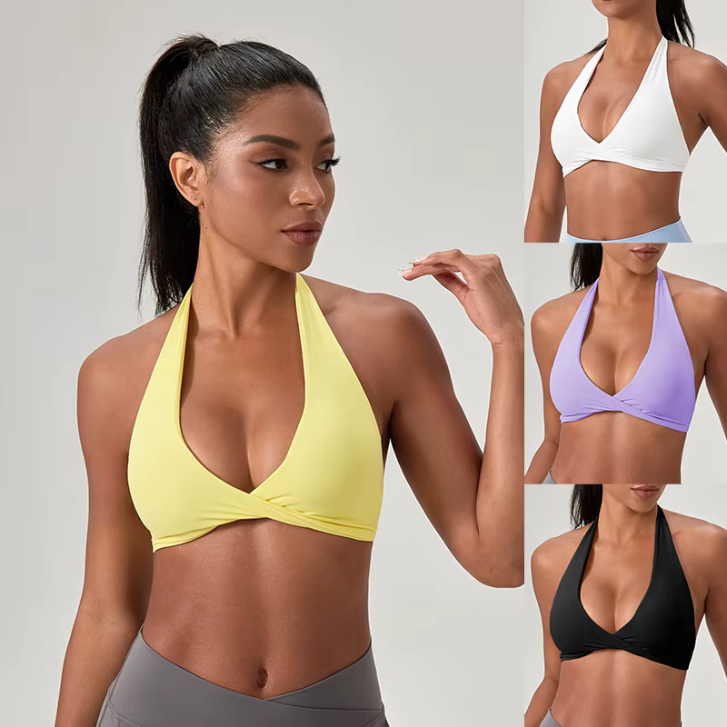 Soutien-gorge de sport de Yoga pour femmes, col licou, Design élégant au dos, soutien-gorge de gymna
