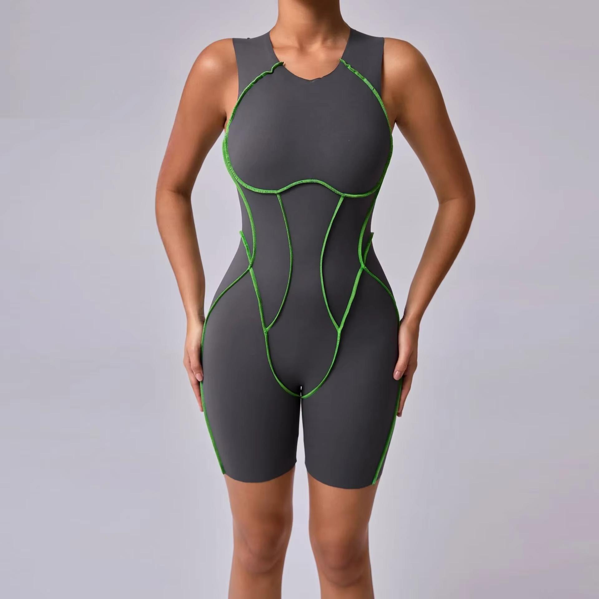 Combinaisons de Yoga dos nu pour femmes, couleur couture, avec coussinets de poitrine, sans manches,