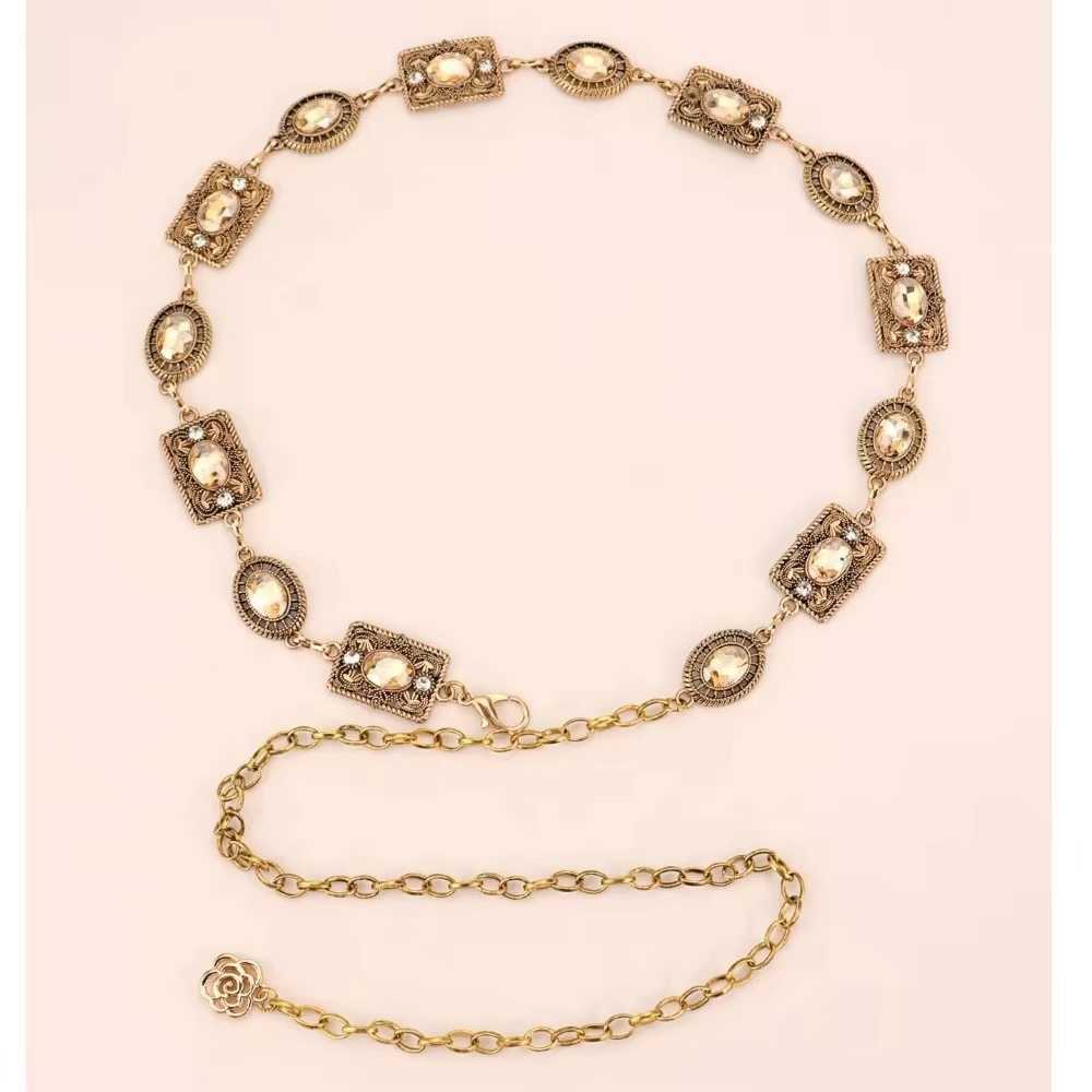 Chaîne de taille dorée et argentée, accessoire en métal, chaîne de corps ovale sculptée, ceinture de