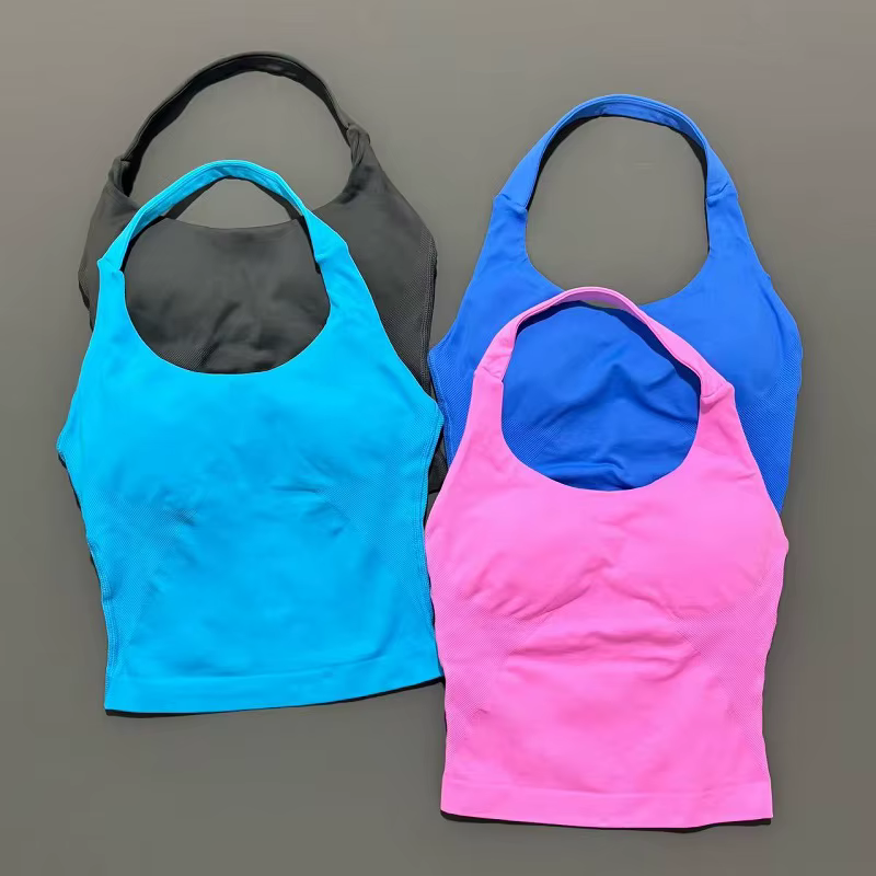 Haut de sport de gymnastique pour femmes, débardeur de Yoga sans couture, haut à bretelles, dos ouve