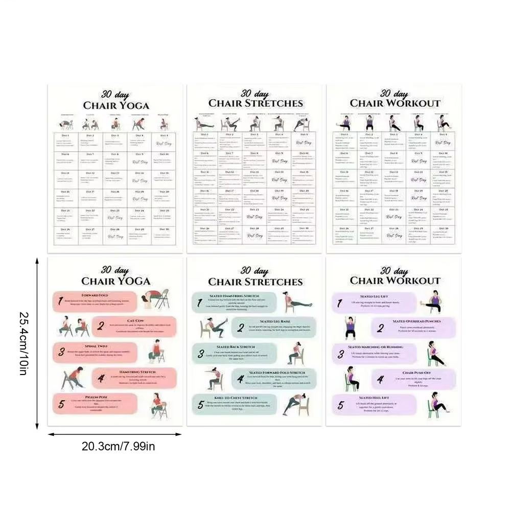 Affiches de Fitness, 6 pièces, exercices de chaise de 30 jours, affiches de Plan pour personnes âgée
