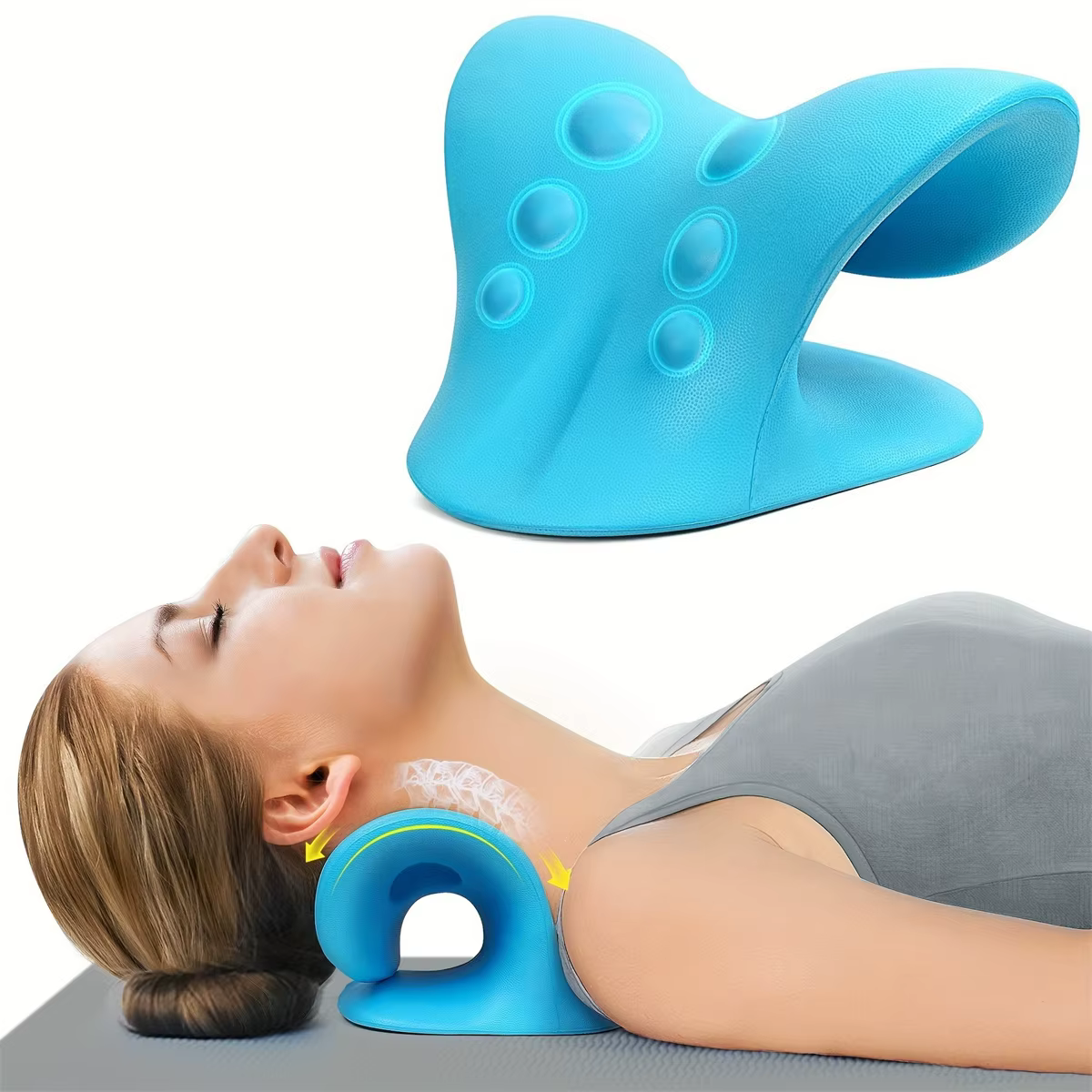 Oreiller relaxant pour le cou et les épaules en forme de C, dispositif de traction cervicale pour le