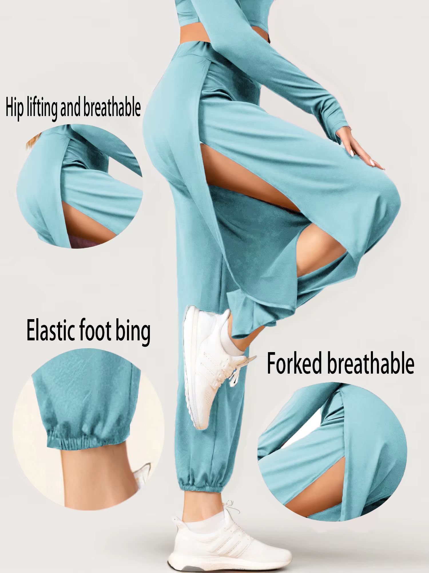 Mode taille élastique femmes haute fente Hippy décontracté Harlan pantalon Yoga pantalon taille haut