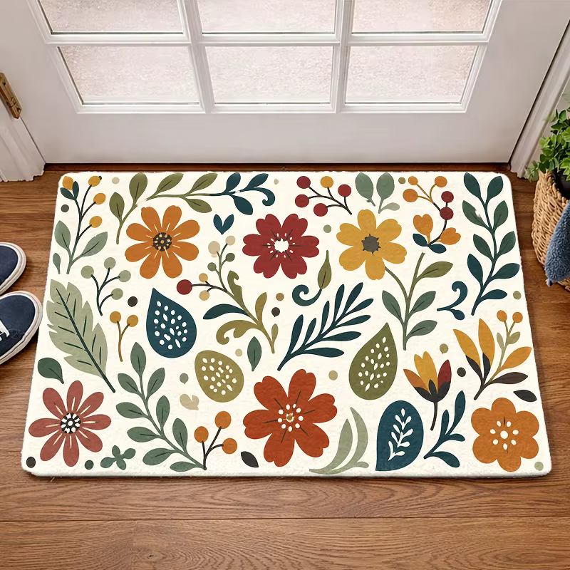 Paillasson vintage rose à motif floral, tapis d'entrée romantique, tapis de sol botanique lavable, d