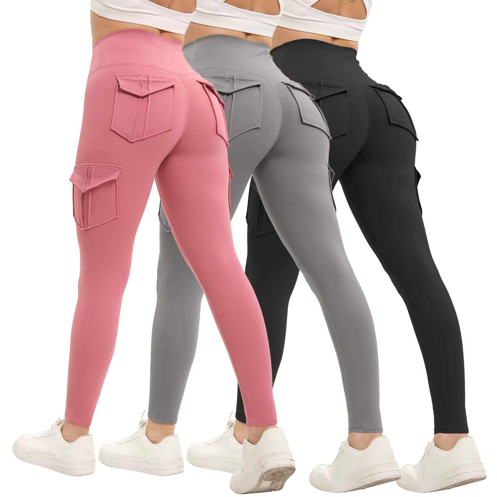 Leggings de gymnastique de couleur unie pour femmes, 3 pièces, taille haute, pantalon de Yoga, Fitne