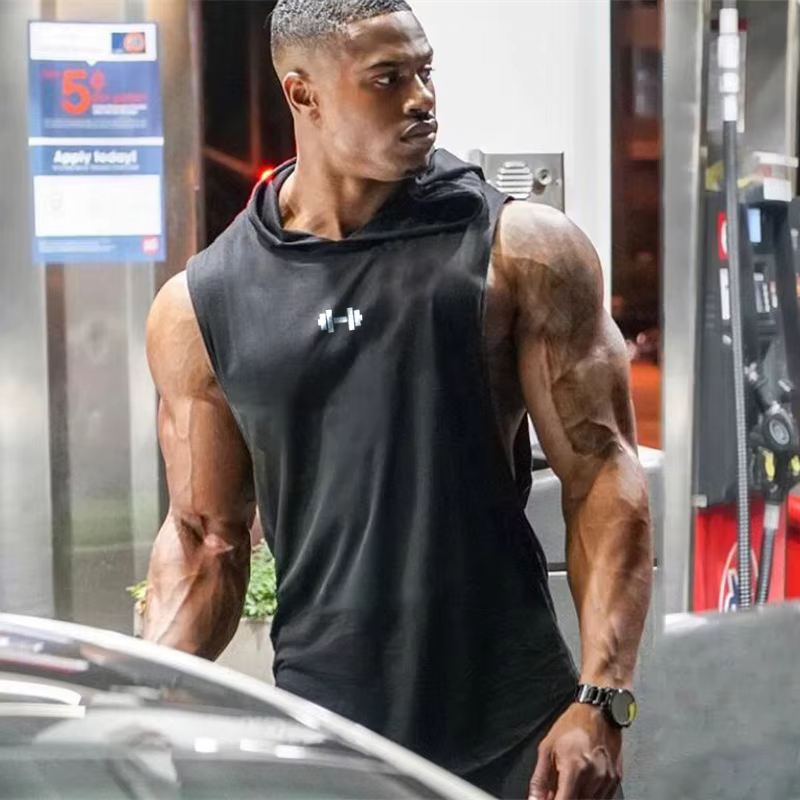 T-shirts d'été amples sans manches à capuche en coton respirant pour hommes, Singlets de Sport, déba
