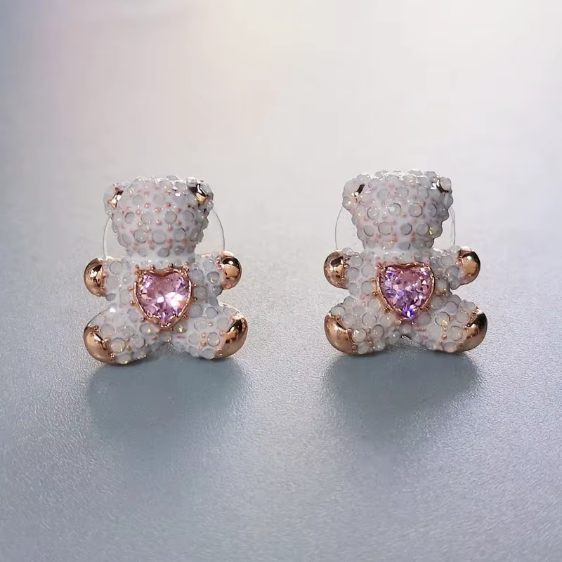 Nouvel Ensemble de Bijoux Tendance 2026 pour Femme, Breloques Ours Bleu Cristal Scintillant, Accesso