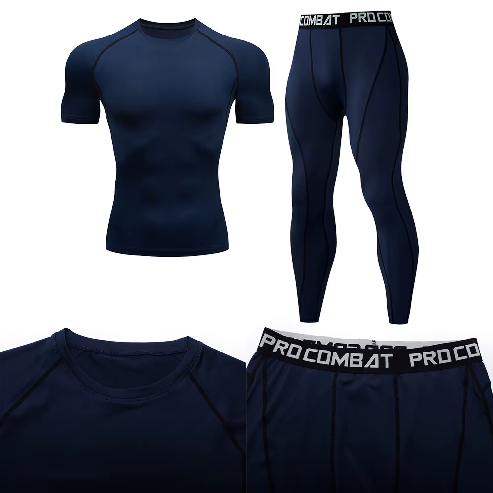 2 pièces hommes vêtements de Compression costume GYM serré sport Yoga ensembles entraînement Jogging