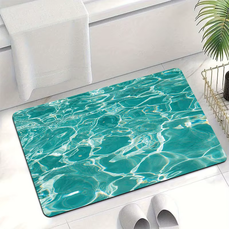 Tapis de bain à motif de vague d'océan bleu, paillasson doux et absorbant pour entrée de salle de ba