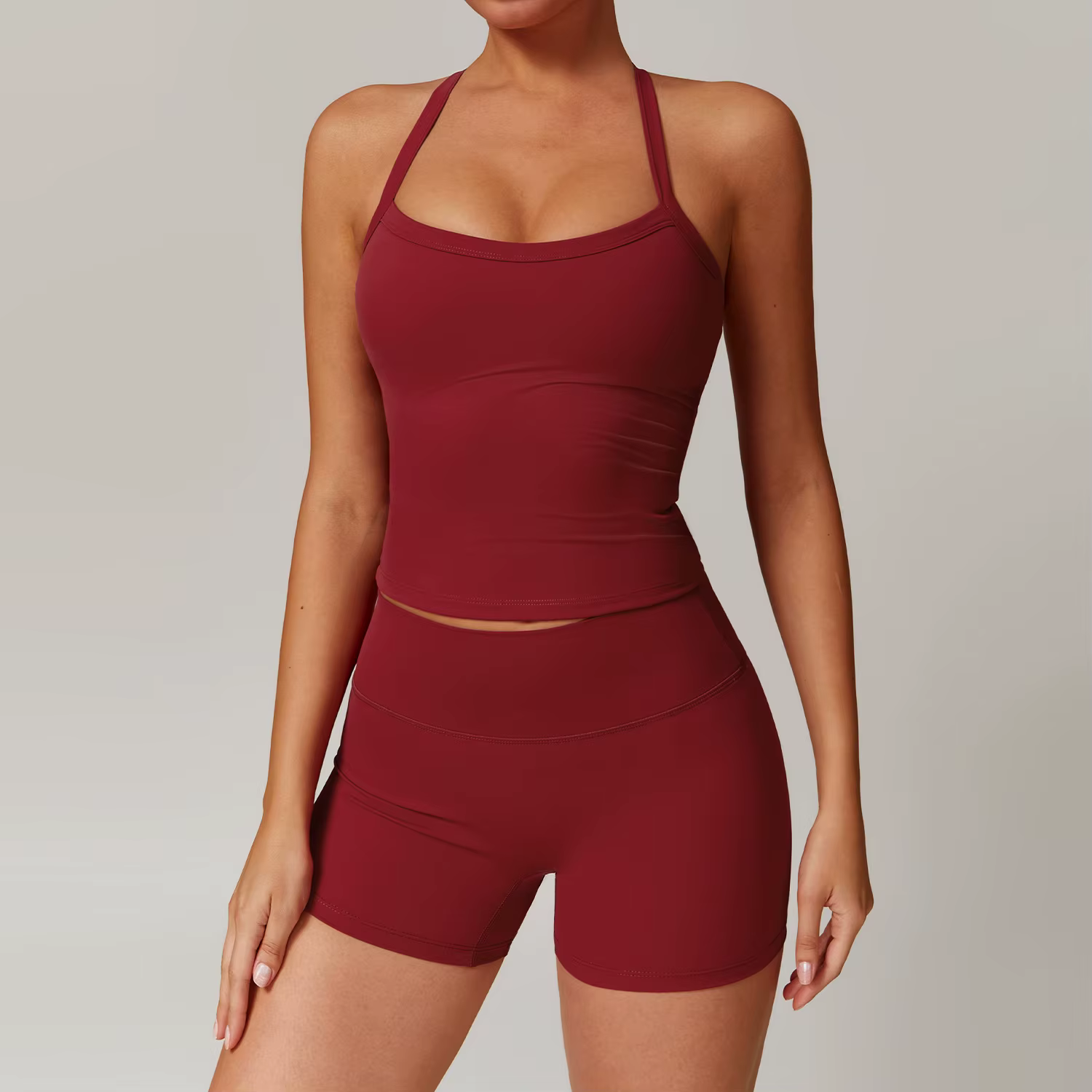 Ensemble de Yoga brossé pour femmes, avec soutien-gorge de sport rembourré et short taille haute, te
