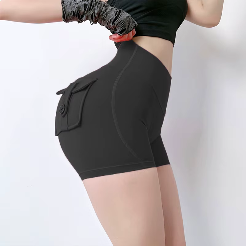 Shorts de yoga avec poche pour femme, collants de sport taille haute, fesses, fitness, leggings d'en