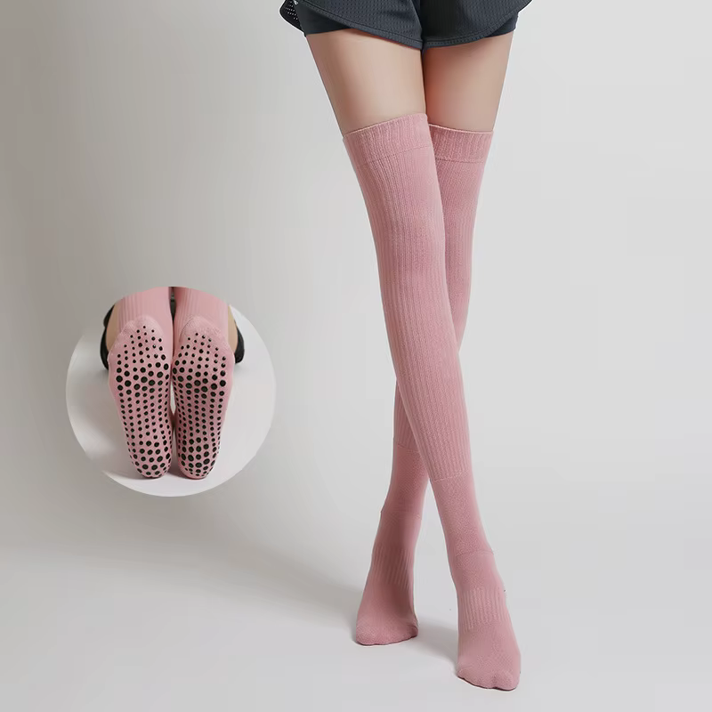 Chaussettes de Yoga à Tube Long pour femmes, antidérapantes, en coton, pour Fitness, Pilates, danse,