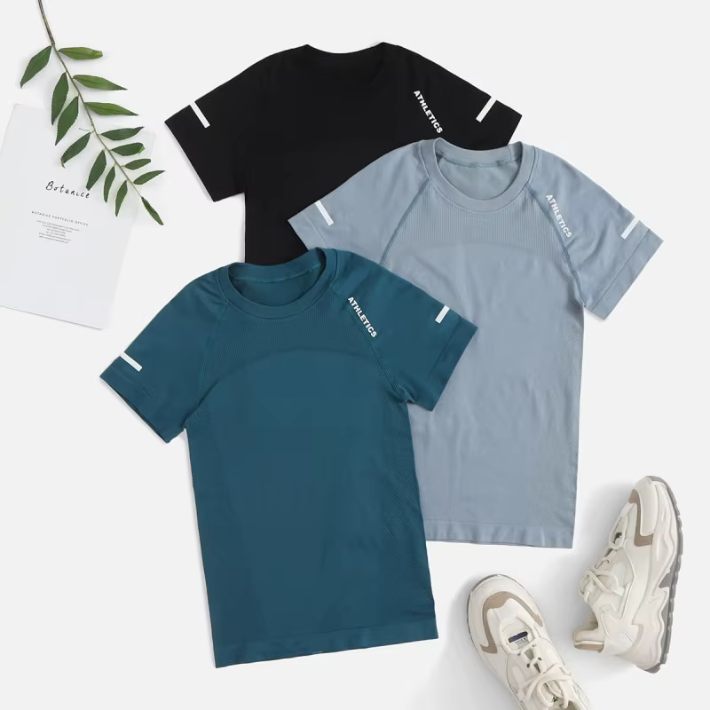 T-shirt de yoga sans couture pour femme, haut de fitness 2 pièces, chemises d'entraînement athlétiqu