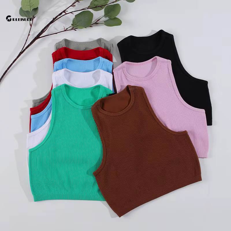 CHRLEISURE – soutien-gorge de Sport pour femmes, gilet de Yoga en tricot côtelé, col rond, haut cour