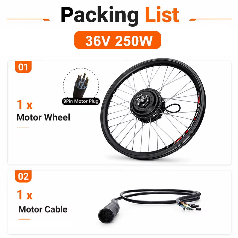 Moteur de roue avant ou arrière pour vélo, moteur de moyeu sans balais 36V 48V 250W 350W 500W, puiss