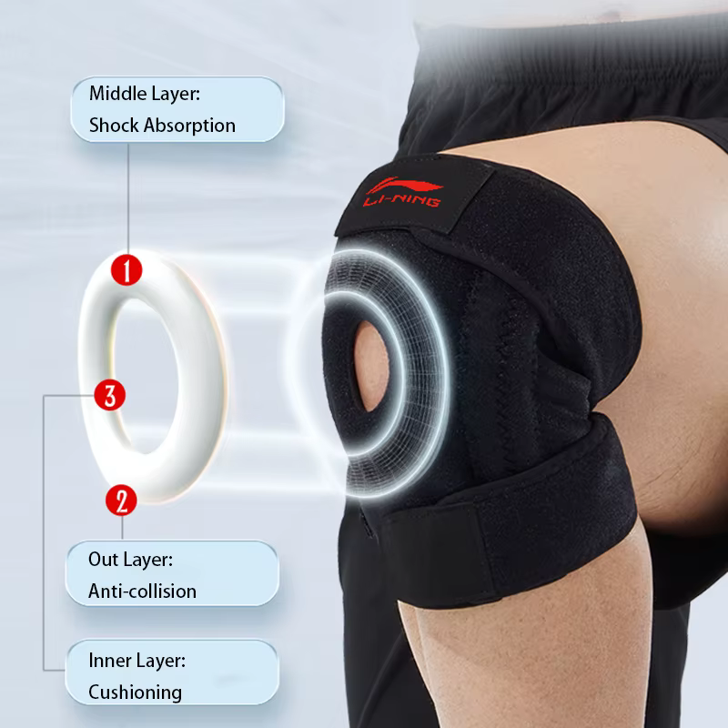 (1 pièce) genouillère Li-ning avec coussinet de Gel rotulien et 4 stabilisateurs à ressort doublure