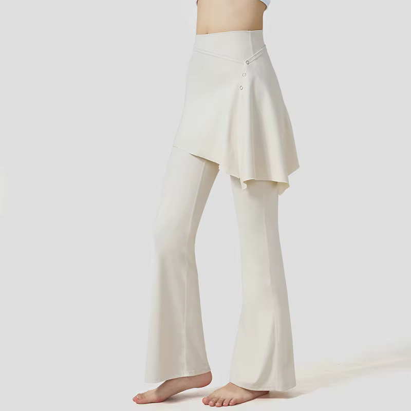 Leggings de sport taille haute pour femme, coupe ajustée, effet deux-pièces, avec jupes micro-évasée