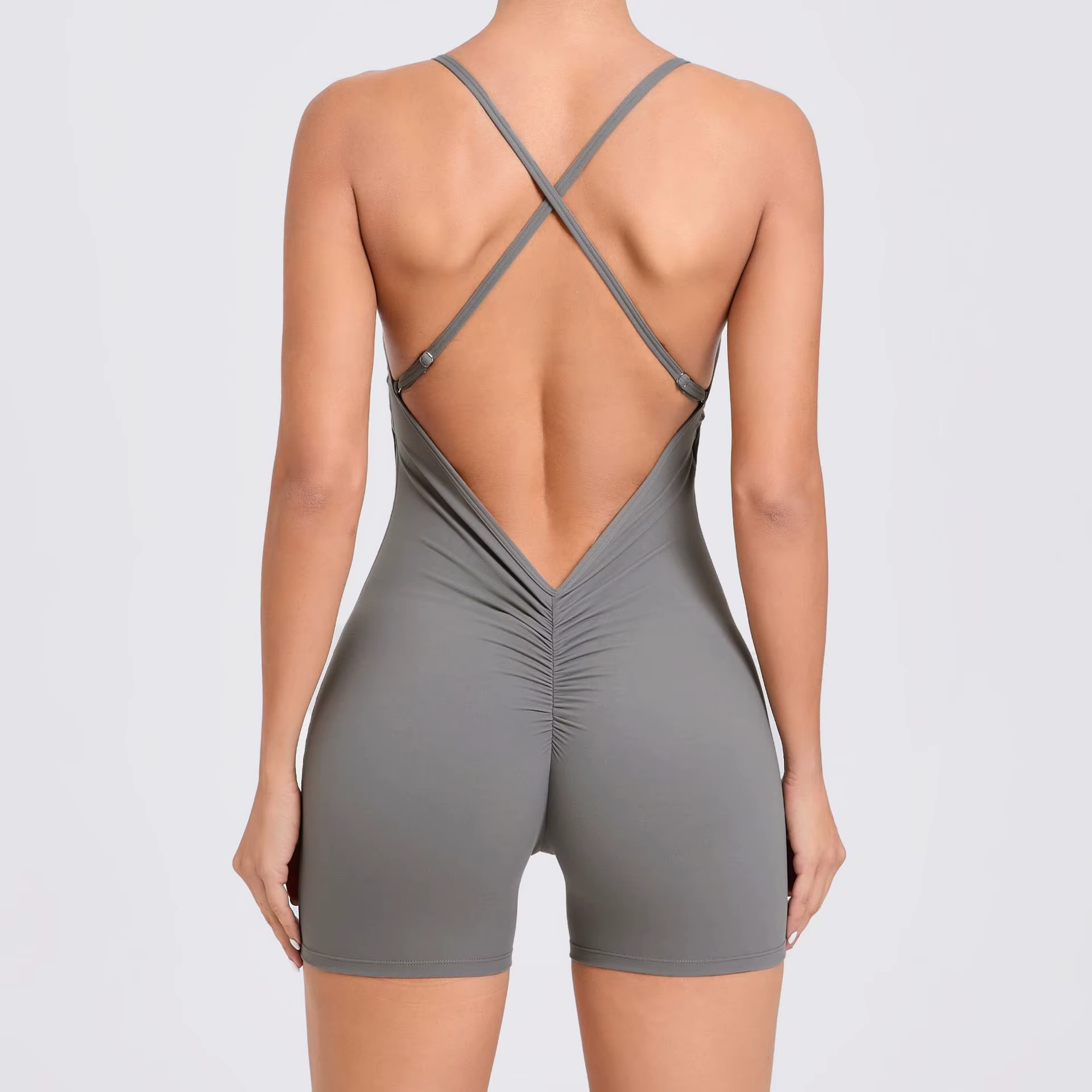Combinaison de yoga dos nu pour femme, ensemble de shorts, vêtements de sport siamois, fitness sport