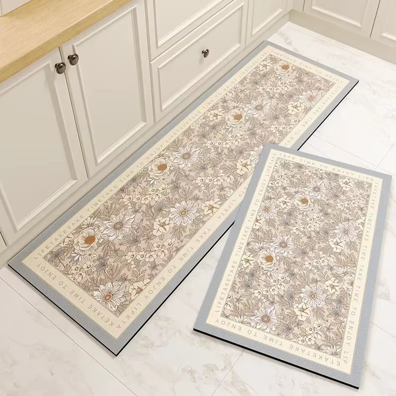 Tapis de sol de cuisine en cuir Pvc, imperméable, Long, antidérapant, résistant à l'huile, à fleurs 