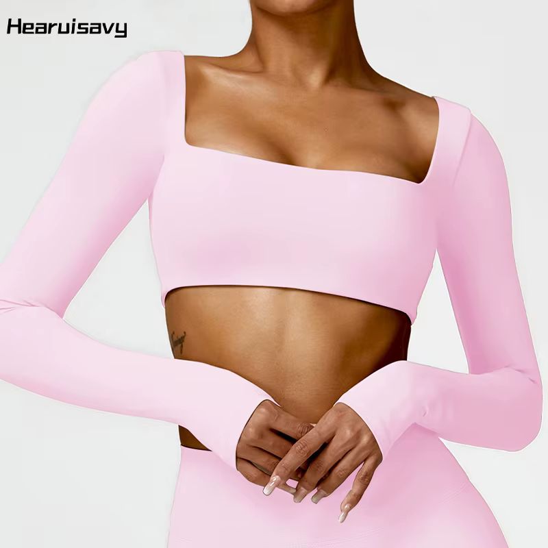 Hearuisavy – Haut de sport décontracté d'été à séchage rapide pour femme, col carré, haut court de f