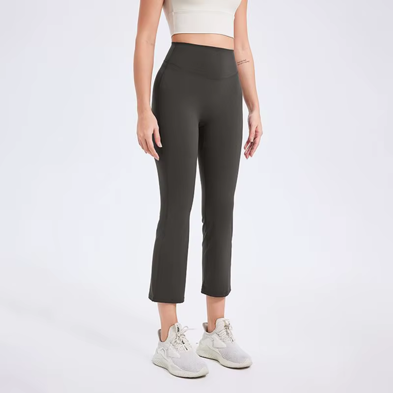 Pantalon de yoga Capri pour femmes, extensible, doux, taille haute, pantalon de fitness, couleur uni