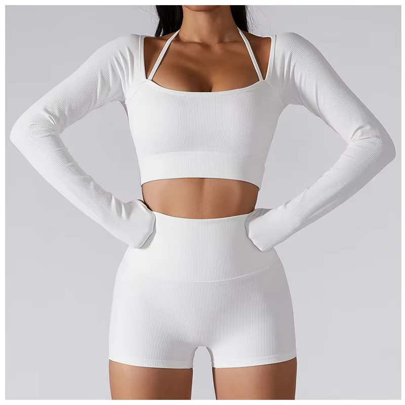 Ensemble de Yoga pour femmes, vêtements de gymnastique, survêtement, manches longues, haut court, so