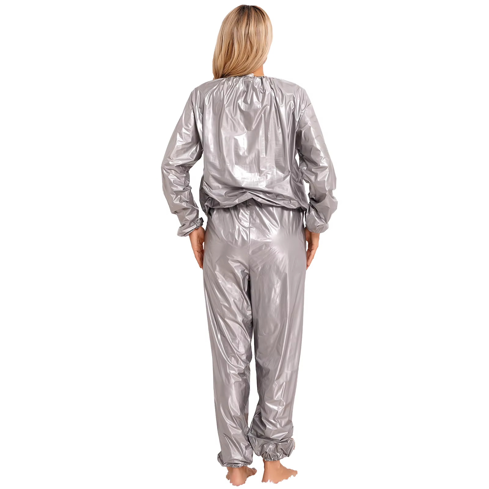 Combinaison de Sauna en PVC pour femmes, 2 pièces, manches longues, manchette élastique, haut et pan