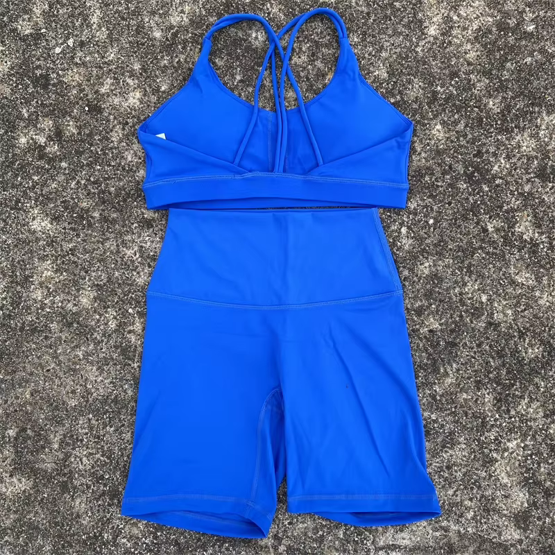 Ensemble de cyclisme court de Yoga pour femmes, couleur unie, doux, dos croisé, soutien-gorge + Legg