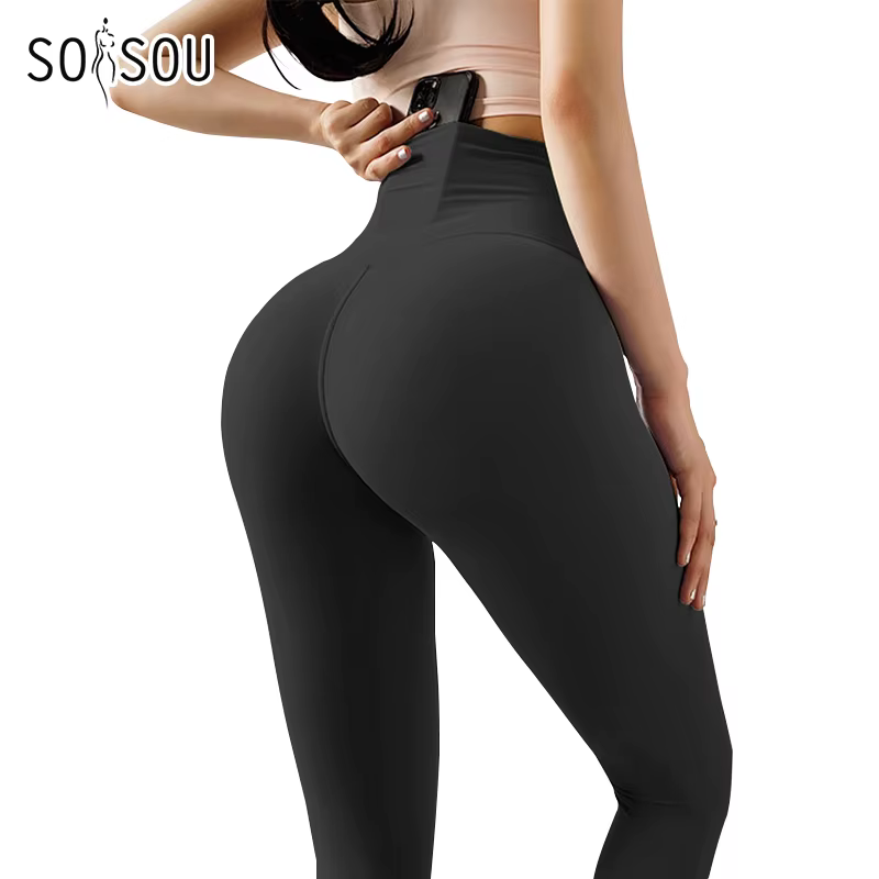 SOISOU-Collants de yoga en nylon pour femmes, pantalons de sport, leggings de gym, fitness, sans lig