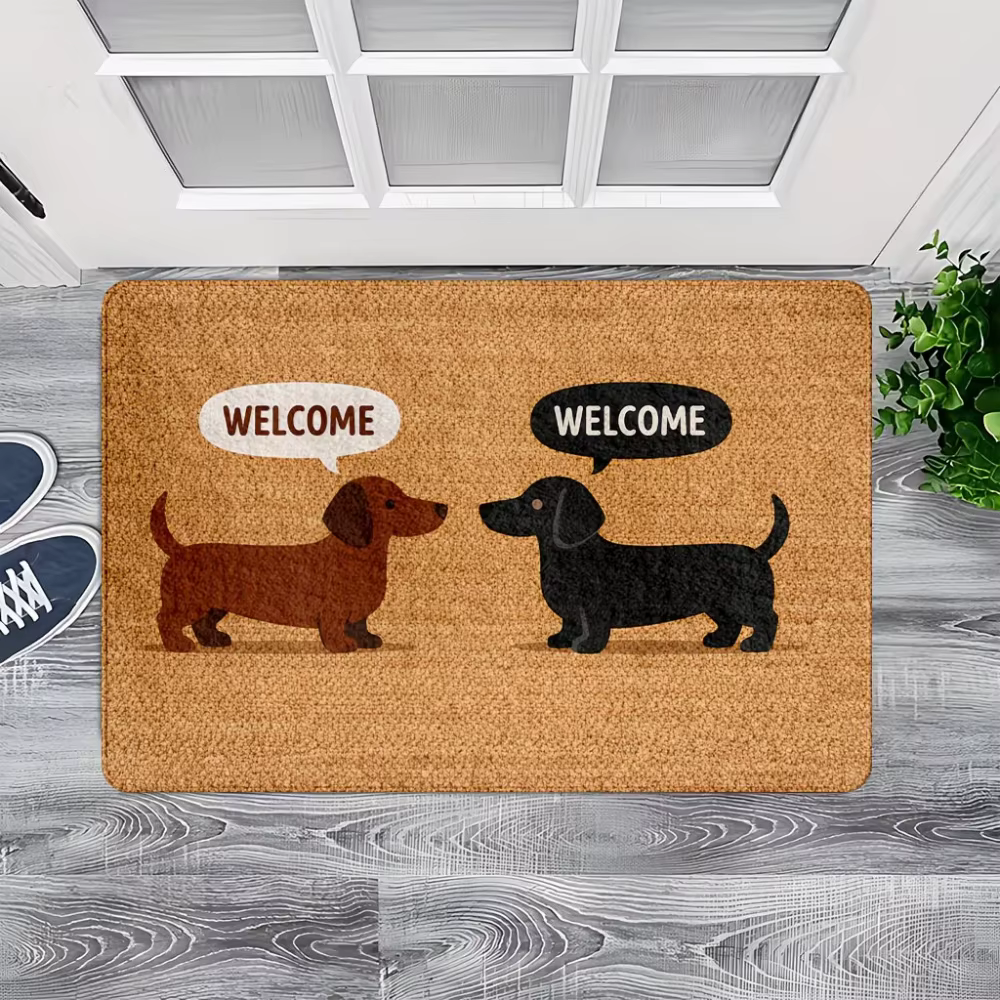 Tapis de porte en fibre de coco avec bulle de discours « Bienvenue » pour salon, cuisine, entrée int