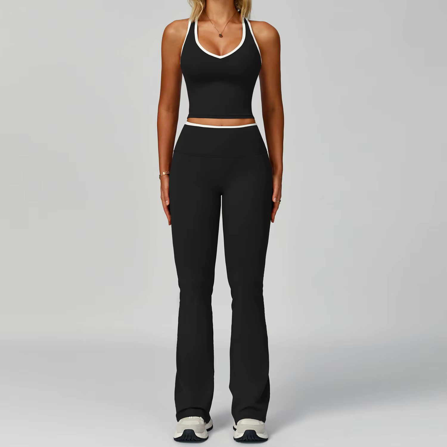 Ensemble de Yoga 2 pièces pour femmes, vêtements de sport, bloc de couleurs, combinaisons de sport,