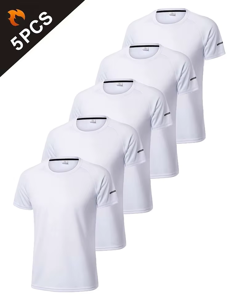 T-shirt ample et respirant pour hommes, 5 pièces, haut à manches courtes et col rond pour la course 