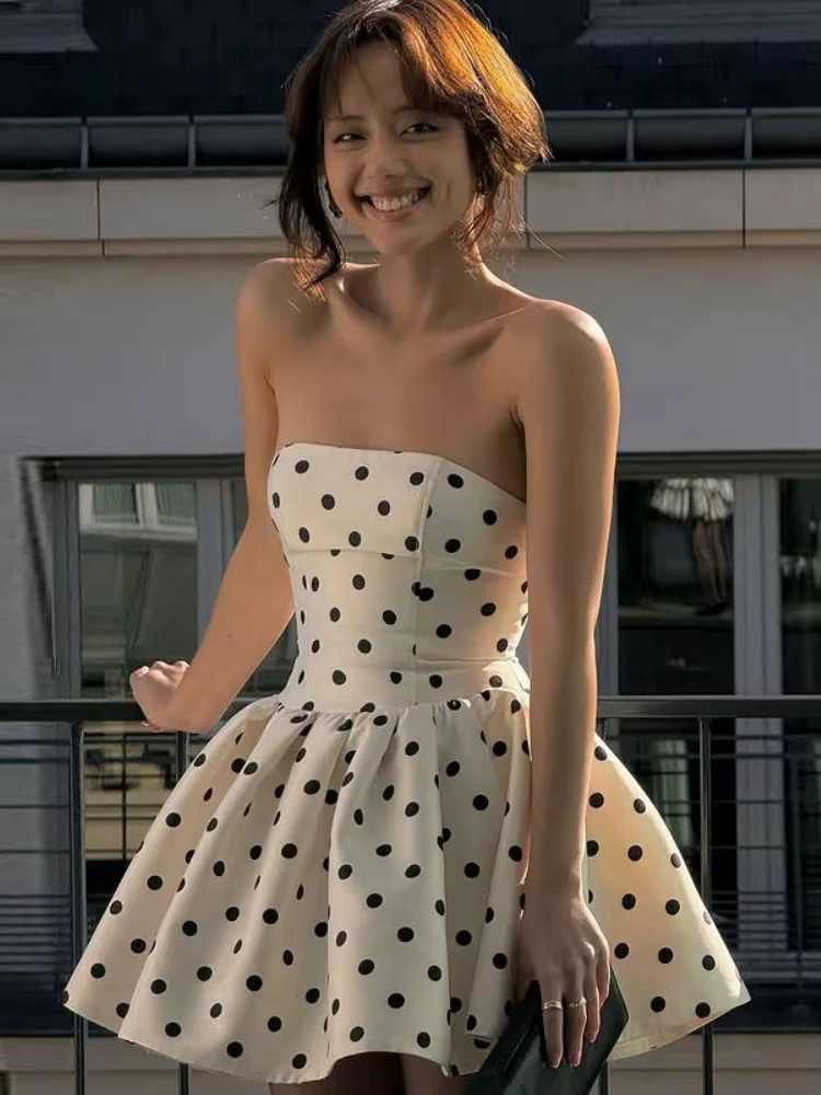 Robe Tube sans bretelles pour femmes, vêtements d'été, ligne A, robe De bal, imprimé à pois, tenues