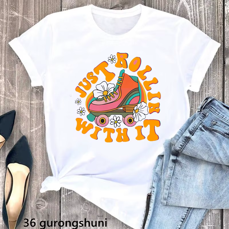 Aquarelle paix amour patinage graphique impression T-Shirt filles passionné de patinage à roulettes