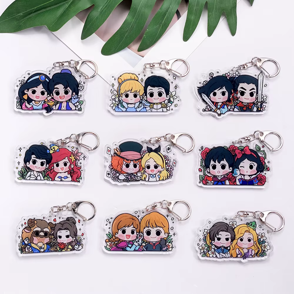 Porte-clés de voiture en acrylique, 9 pièces, dessin animé Disney, accessoires mignons pour sac, pen