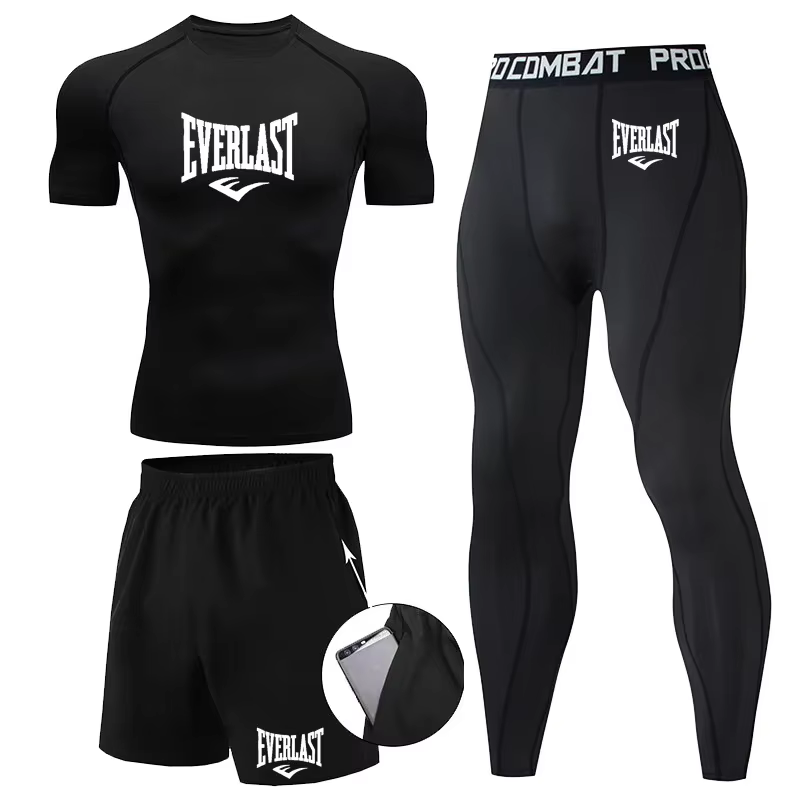 EVER/LAST noir hommes costumes chemises de Compression Leggings élasticité Fitness gymnase course re