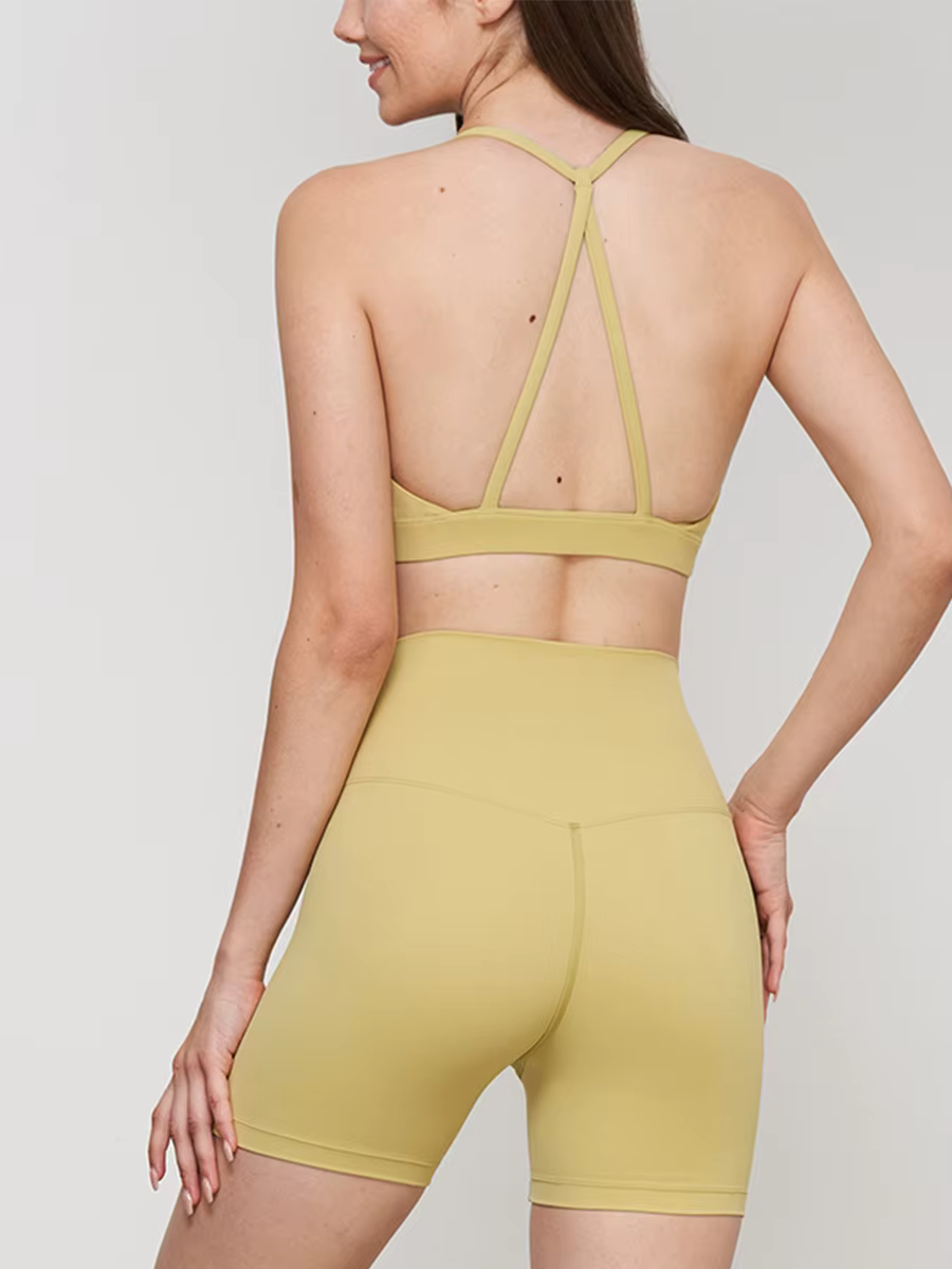 Ensemble short de Yoga pour femmes, gilet antichoc, short taille haute, respirant, ajusté, sport, Yo