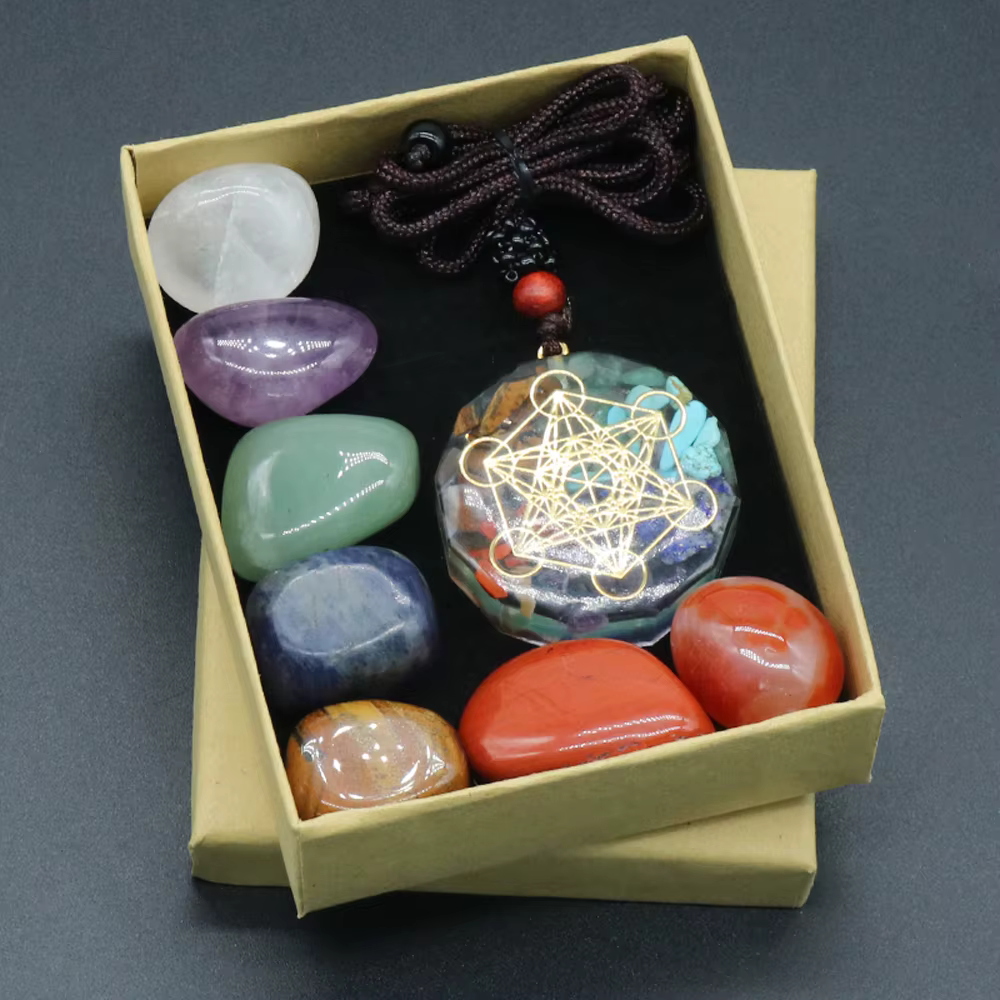 Ensemble de Chakras en pierre de cristal, énergie naturelle, guérison, méditation, Reiki, Yoga, Coll