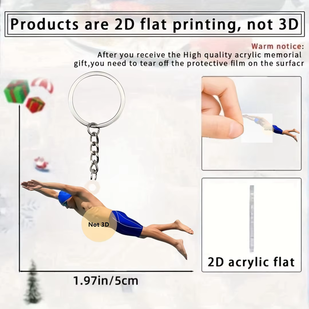 Porte-clés pendentif nageur, passionné de Sport de natation, ornement plat en acrylique 2D, breloque