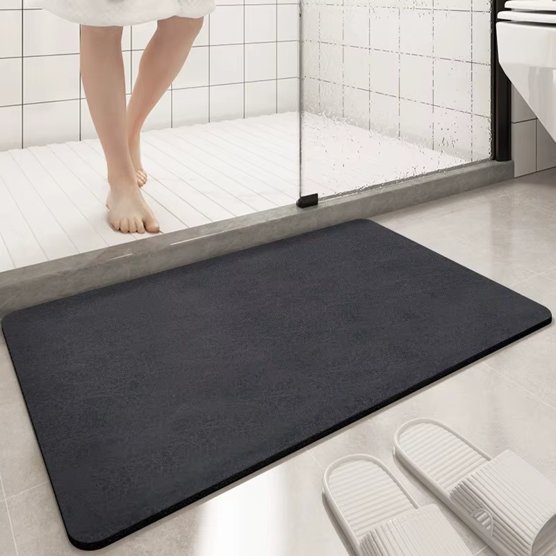 Tapis de sol noir uni, tapis de bain, couleur unie, absorption rapide de l'eau, antidérapant, tapis